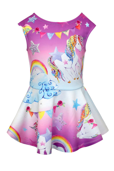 Baby Sara Little Girls Fit and Flare Unicorn Skater Dress