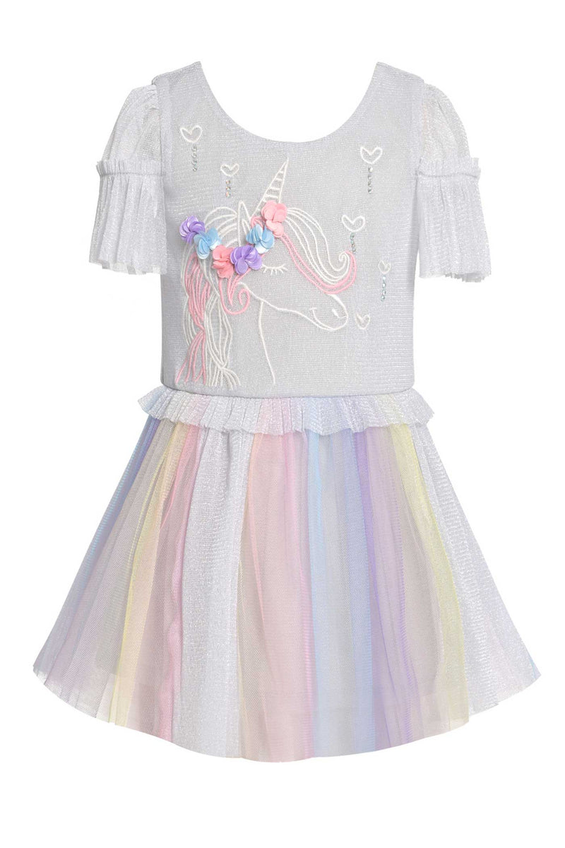 Baby Sara Little Girls Rainbow Tutu Short Sleeve Unicorn Dress