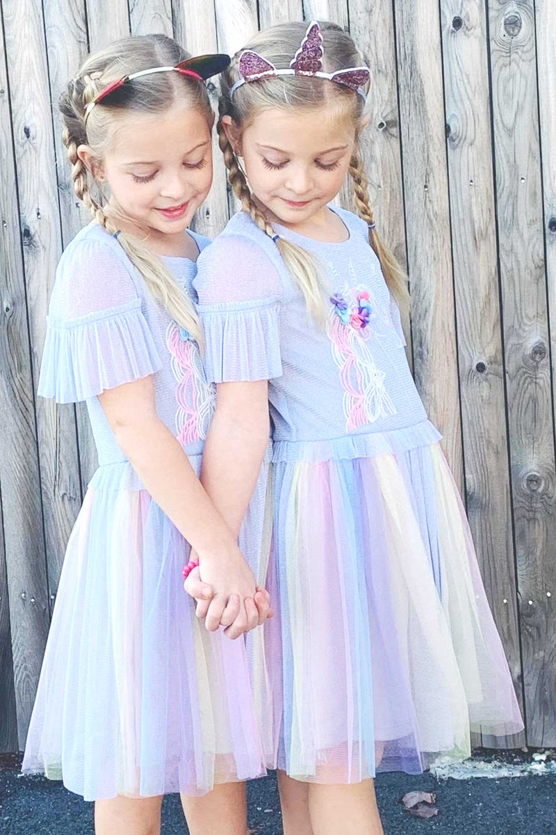 Baby Sara Little Girls Rainbow Tutu Short Sleeve Unicorn Dress