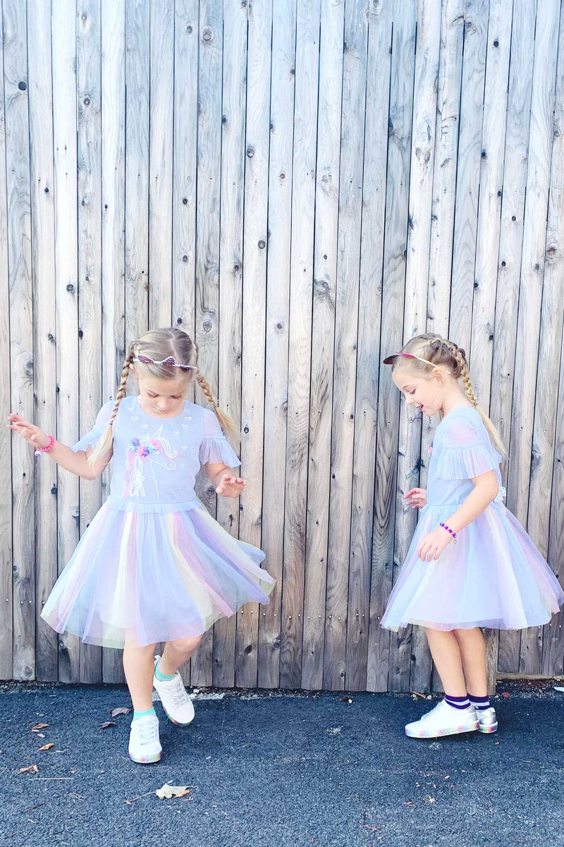 Baby Sara Little Girls Rainbow Tutu Short Sleeve Unicorn Dress