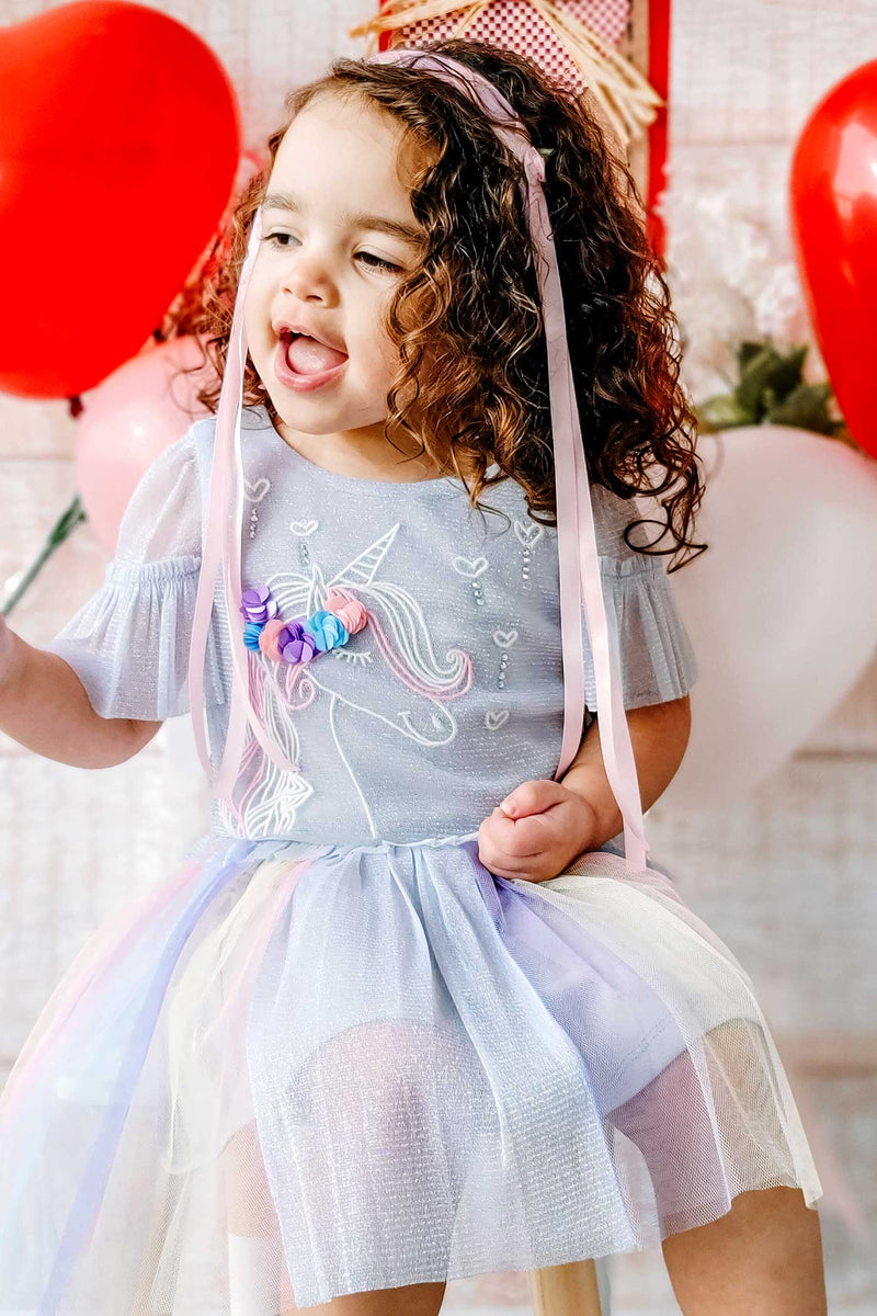 Baby Sara Little Girls Rainbow Tutu Short Sleeve Unicorn Dress