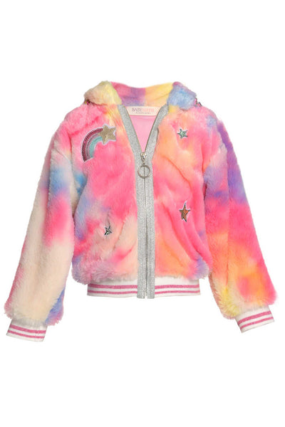 Baby Sara Little Girls Colorful Tie Die Faux Fur Hoodie Jacket