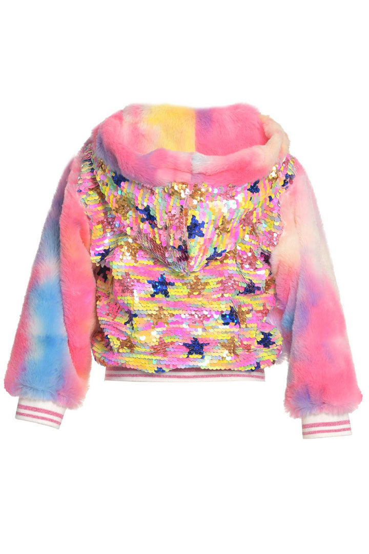 Baby Sara Little Girls Colorful Tie Die Faux Fur Hoodie Jacket