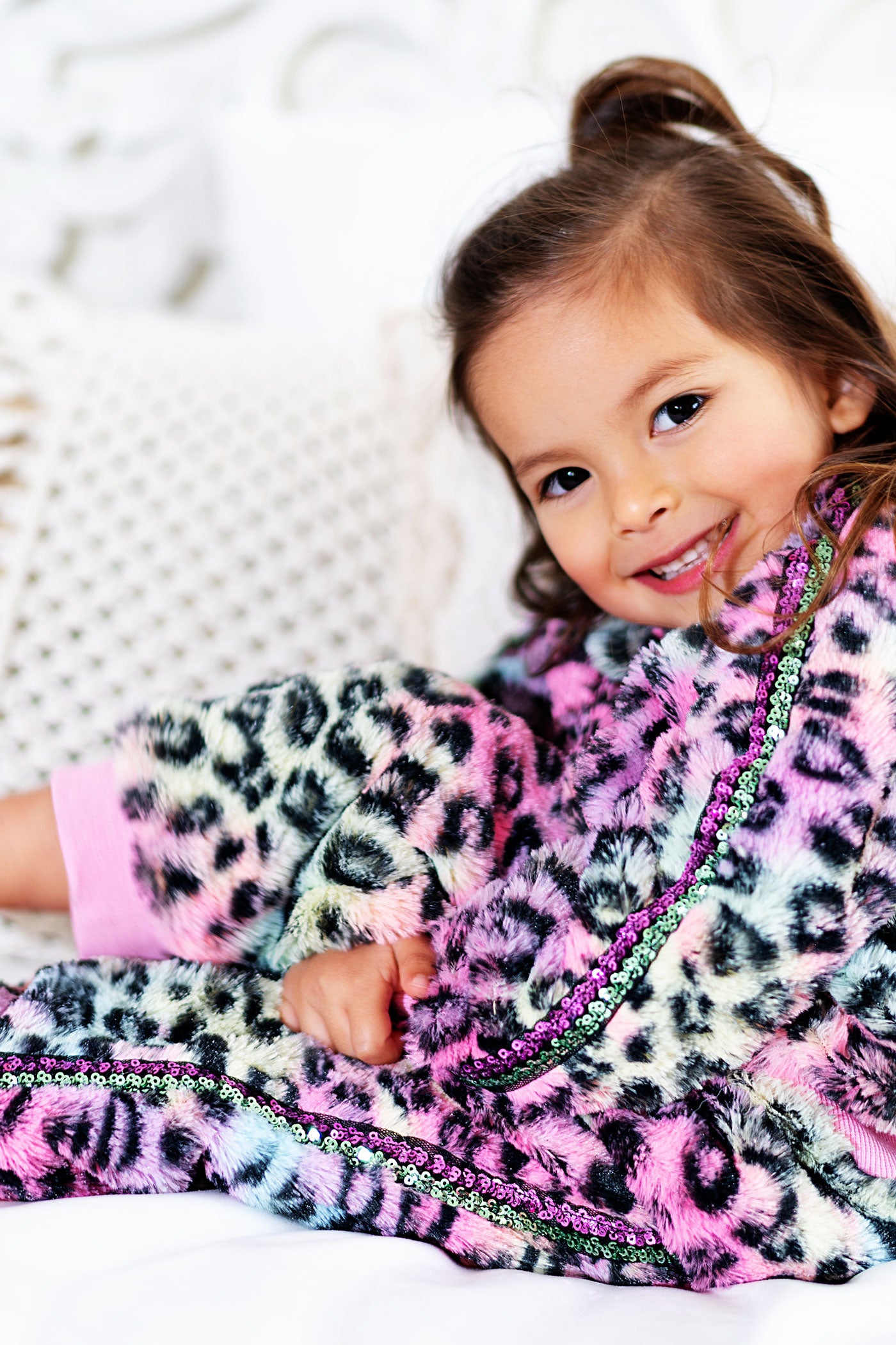 Baby Girl's Rainbow Leopard Faux Fur Jacket