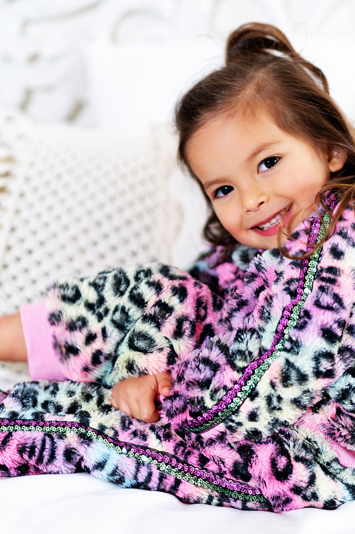 Baby Girl's Rainbow Leopard Faux Fur Jacket
