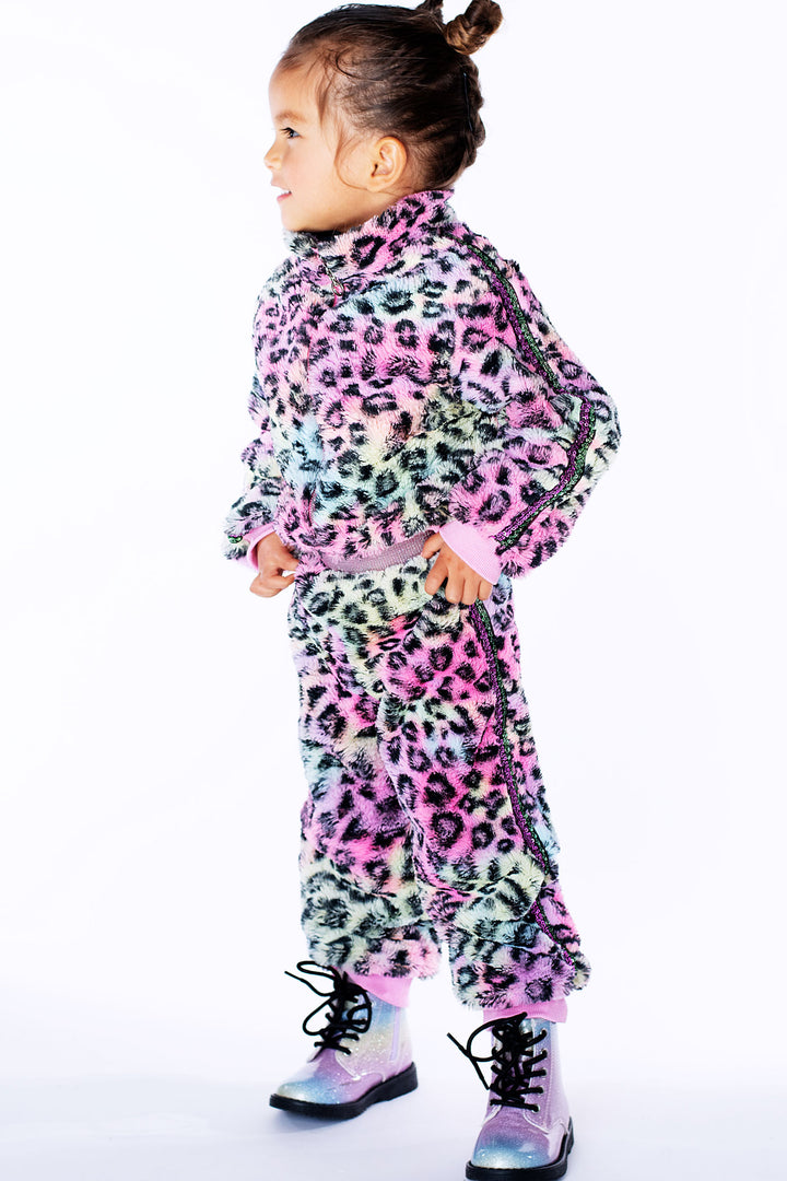Baby Girl's Rainbow Leopard Faux Fur Jacket