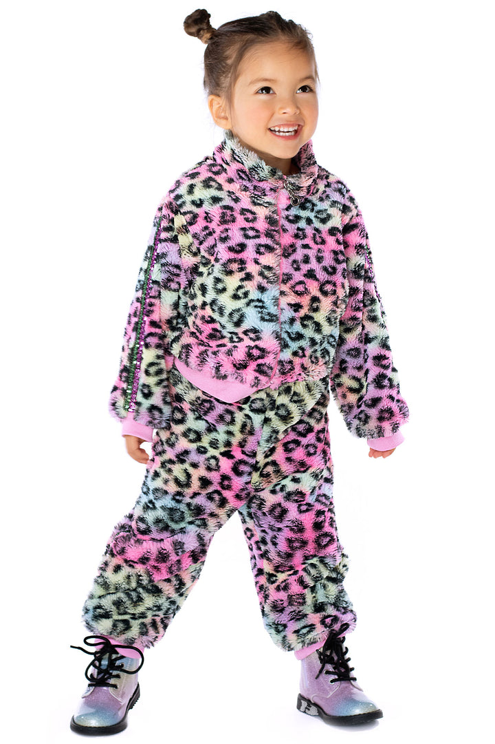 Baby Girl's Rainbow Leopard Faux Fur Jacket