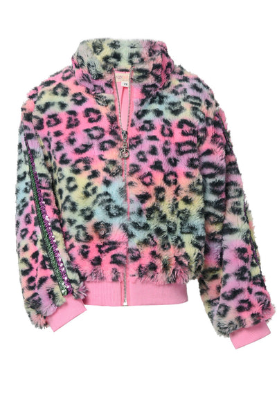 Baby Girl's Rainbow Leopard Faux Fur Jacket