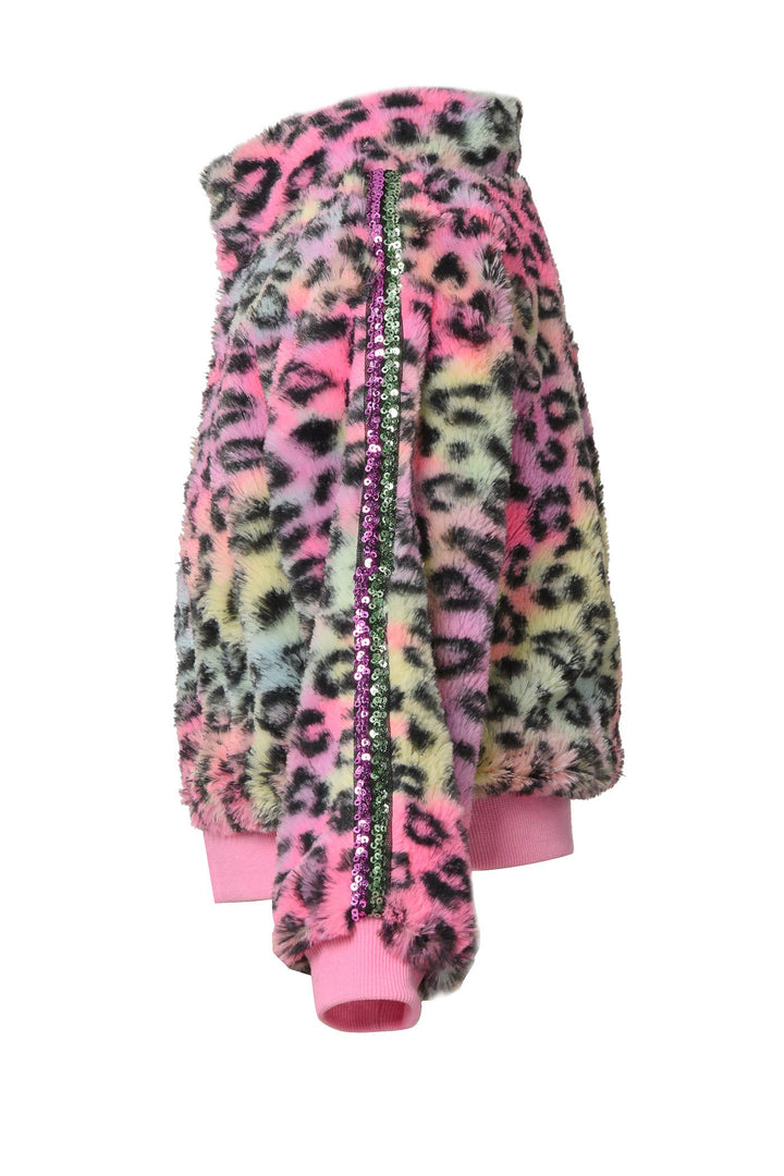 Baby Girl's Rainbow Leopard Faux Fur Jacket