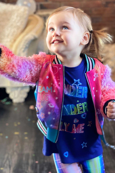 Baby Sara Little Girls All Over Print Fuzzy Sleeve Bomber Jacket