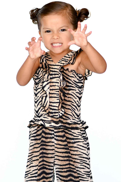 Baby Sara Little Girls Tiger Print Smocked Top Jumpsuit