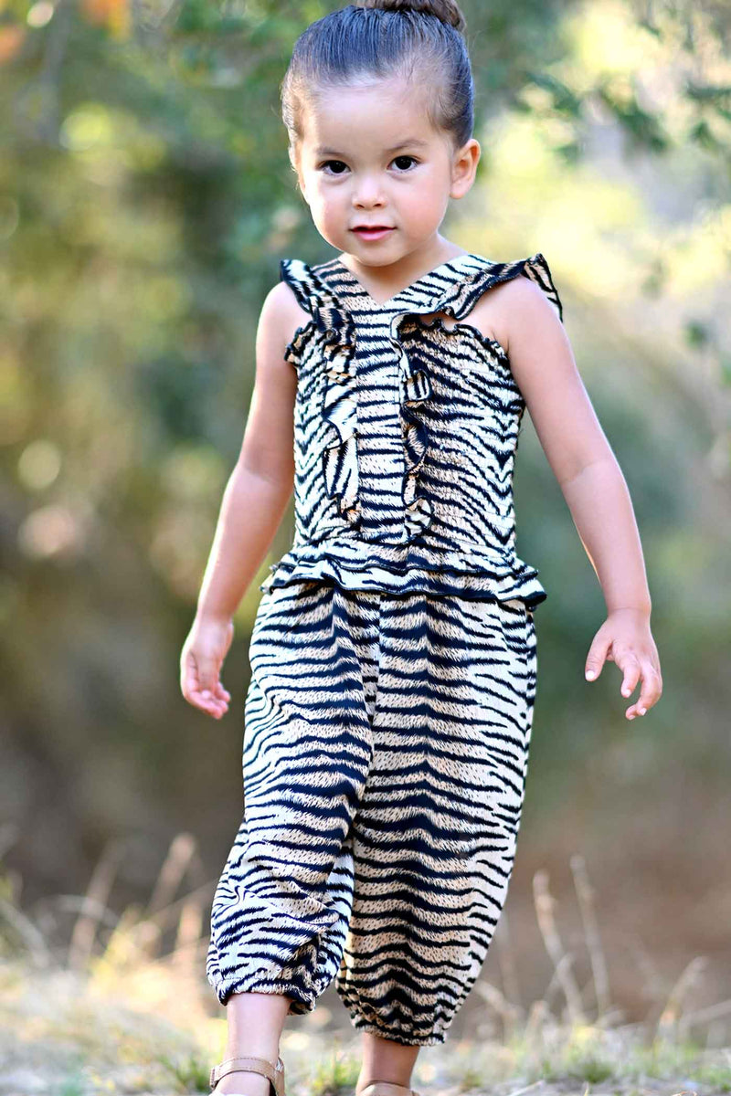 Baby Sara Little Girls Tiger Print Smocked Top Jumpsuit