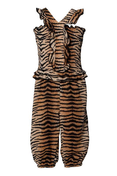 Baby Sara Little Girls Tiger Print Smocked Top Jumpsuit