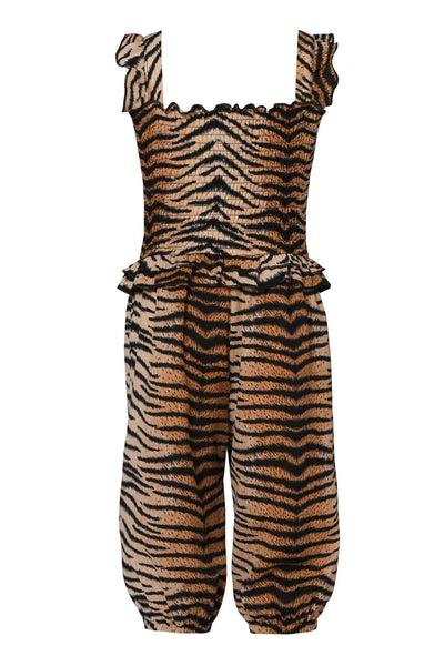 Baby Sara Little Girls Tiger Print Smocked Top Jumpsuit