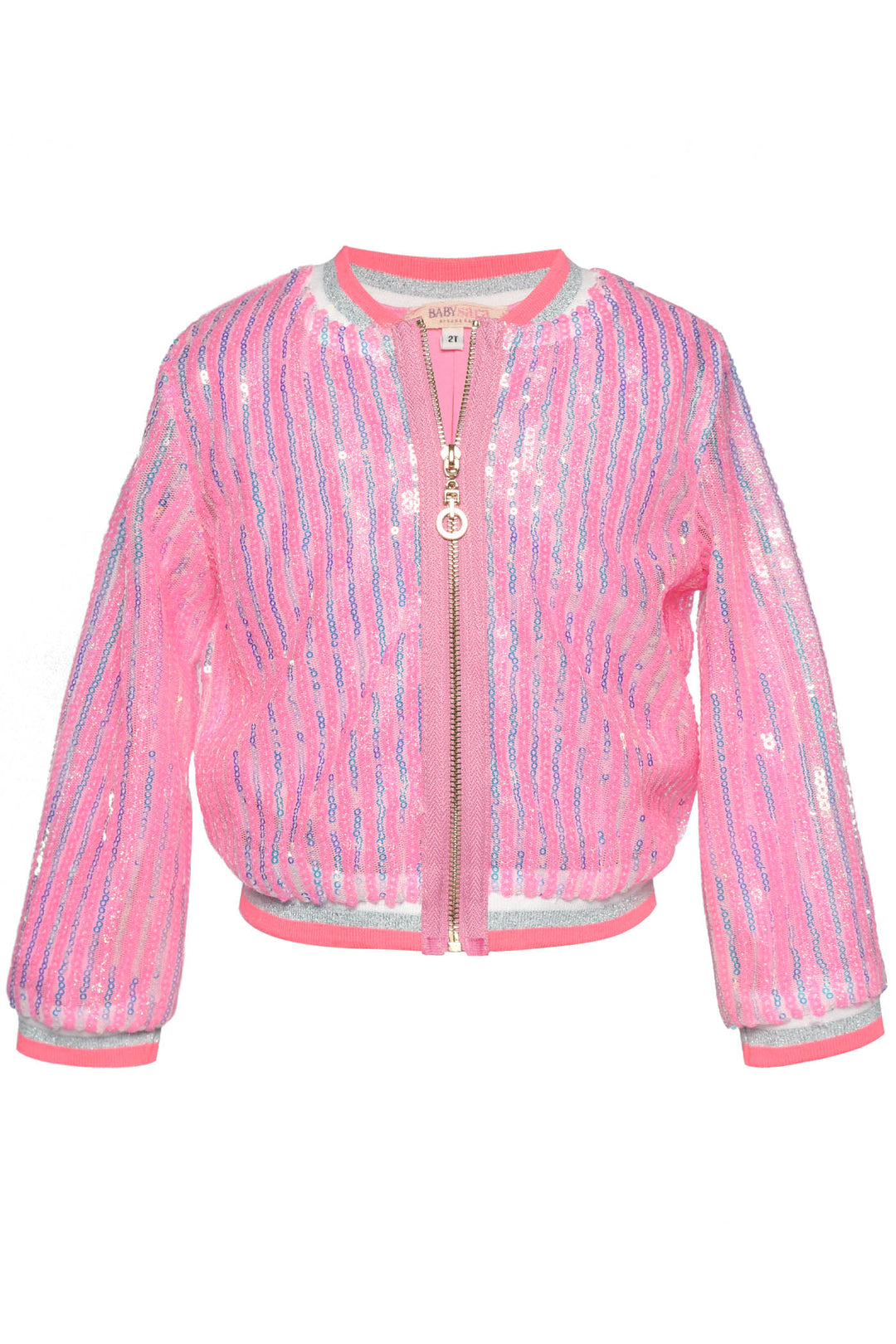 Toddler's Sporty Chic Sequin Athleisure Bomber Jacket  Sporty Athleisure Look Ribbed Striped Trim On Neckline & Cuffs: White, Metallic Silver, Vibrant Pink  Iridescent Sequin All Over  Exposed Contrasting Zipper Closure    Keywords: Toddler Jacket, Toddler Bomber, Bomber Jacket, Spring Bomber Jacket, Summer Bomber Jacket, Sporty Jackets Kid's, Athleisure Jacket