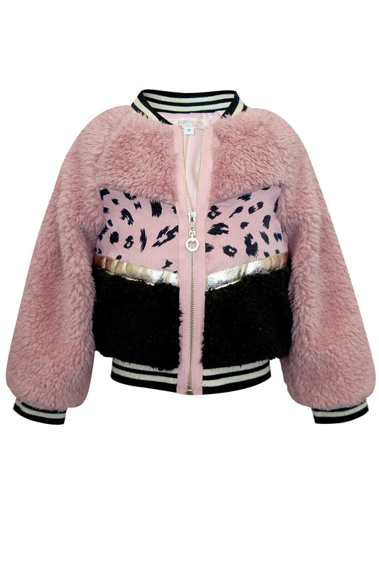 FAUX FUR COLOR BLOCKED BOMBER JACKET