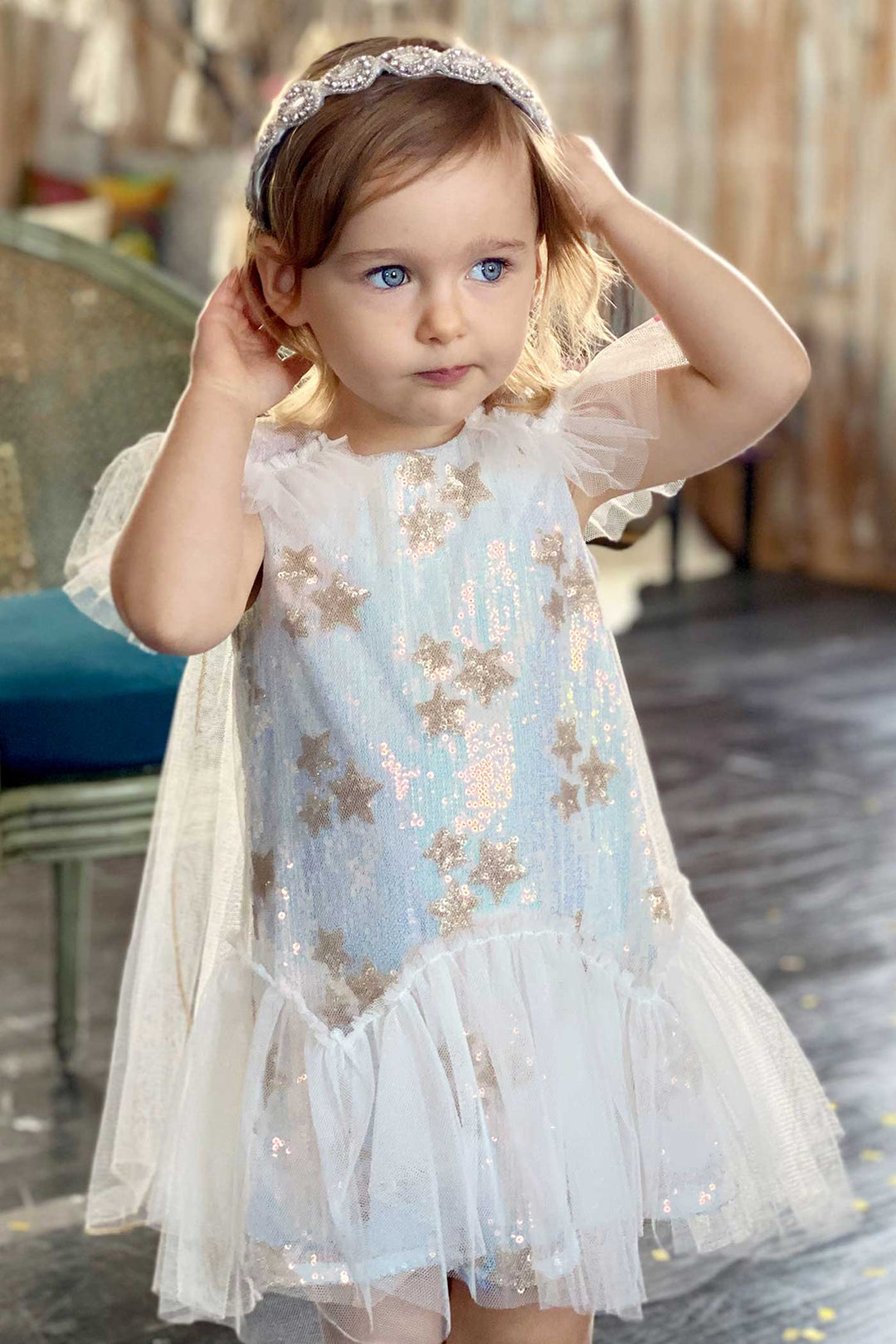 Baby Sara Baby Girls Star Sequin Princess Doll Dress