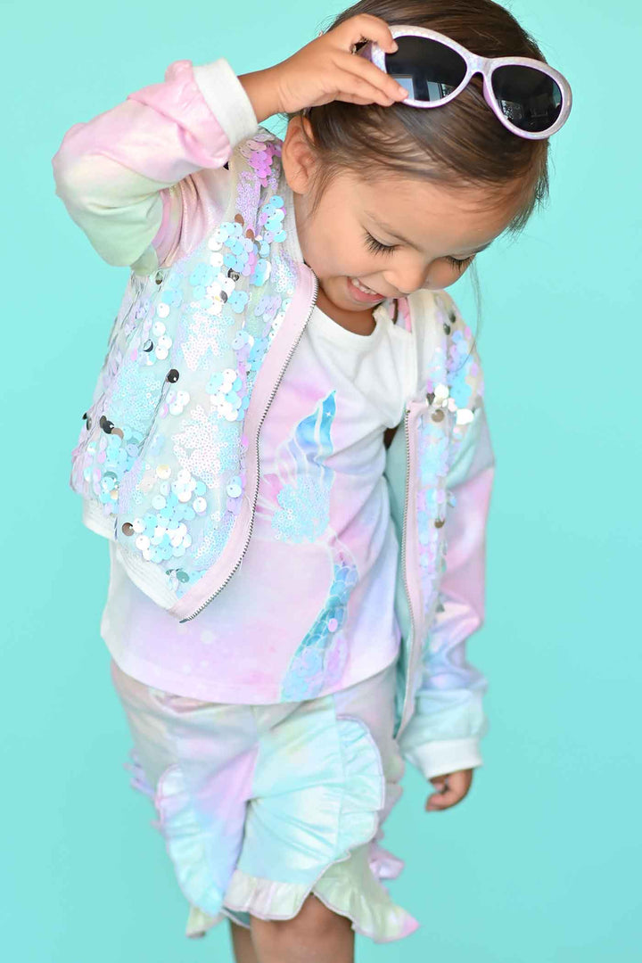 Baby Sara Baby Girls Mermaid Metallic Sequin Bomber Jacket
