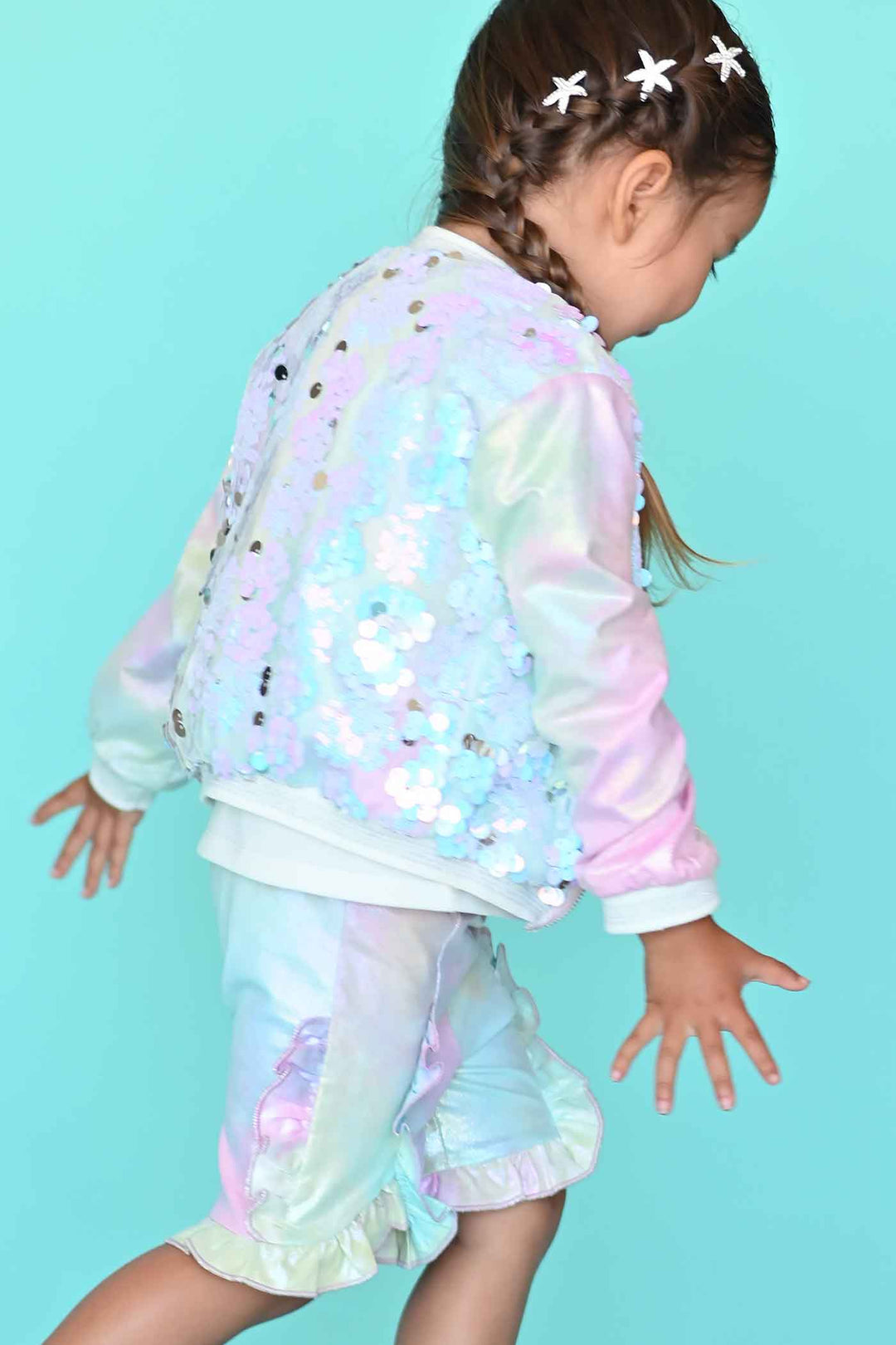 Baby Sara Baby Girls Mermaid Metallic Sequin Bomber Jacket