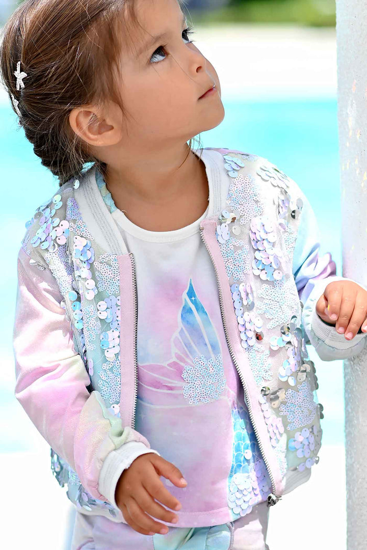 Baby Sara Baby Girls Mermaid Metallic Sequin Bomber Jacket