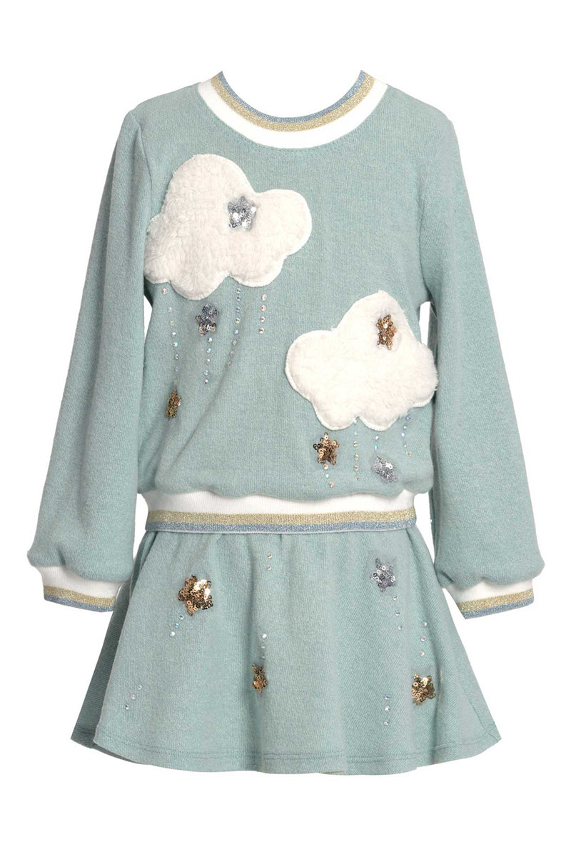 Baby Sara Little Girls Two Piece Cloud and Star Sweatshirt Dress