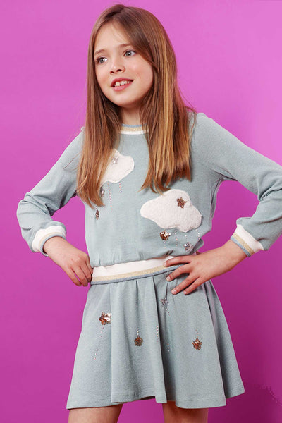Baby Sara Little Girls Two Piece Cloud and Star Sweatshirt Dress