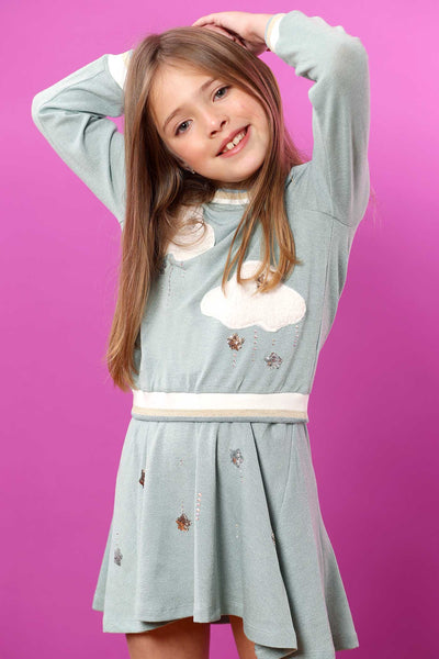 Baby Sara Little Girls Two Piece Cloud and Star Sweatshirt Dress