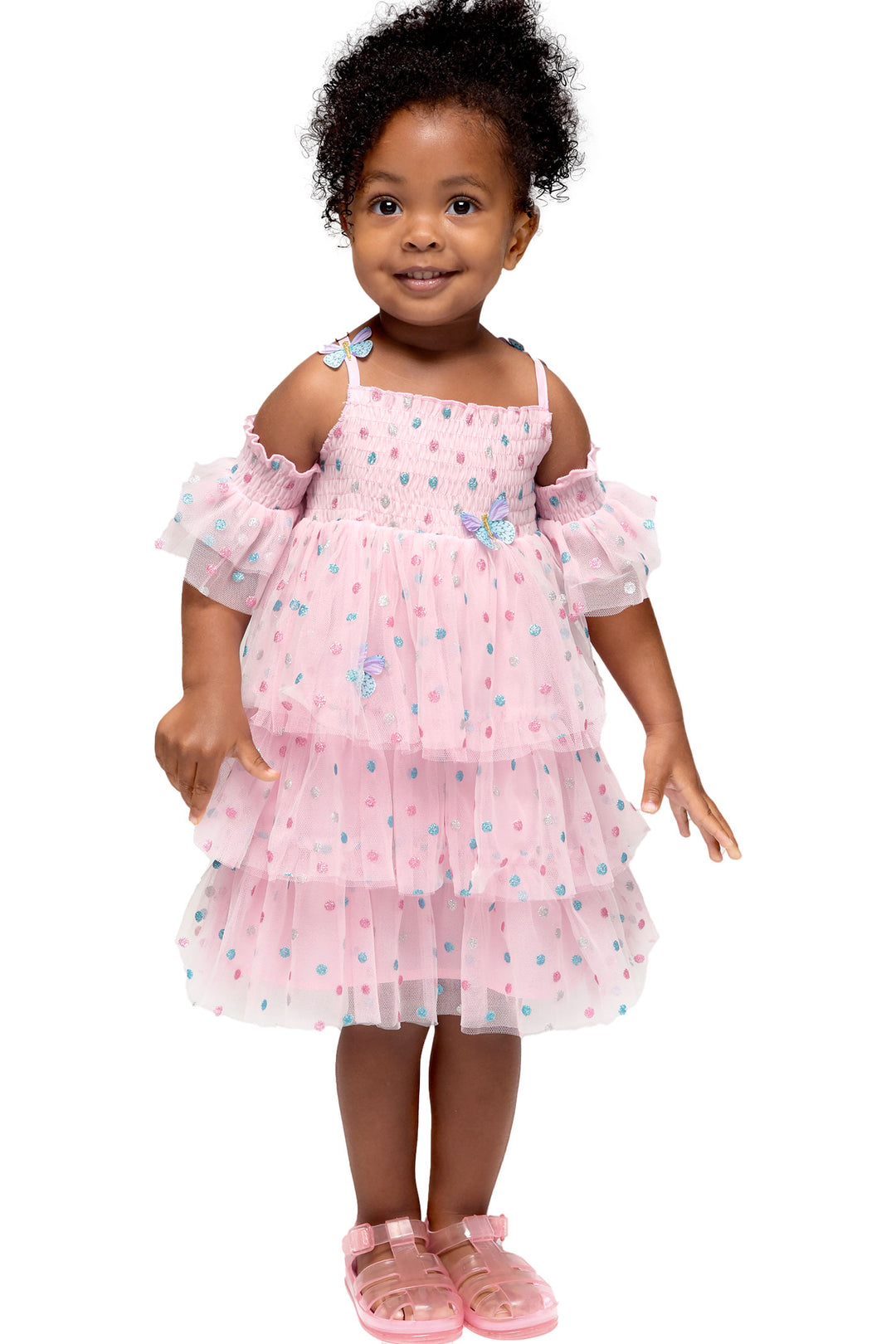 Polka Dot Butterfly Mesh Tiered Dress