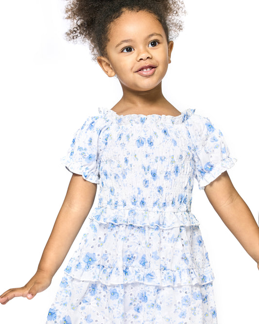 Little Girls Eyelet Floral Smocked Tiered Dress