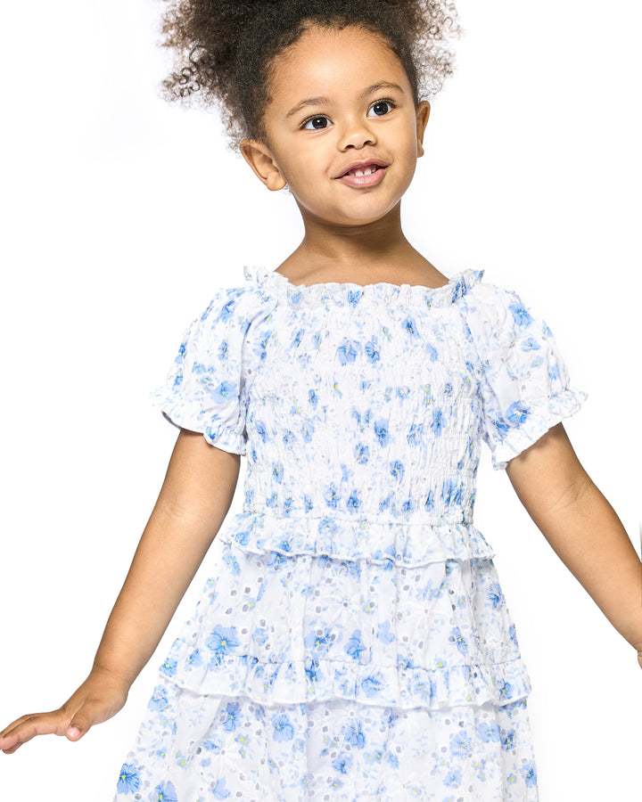 Little Girls Eyelet Floral Smocked Tiered Dress