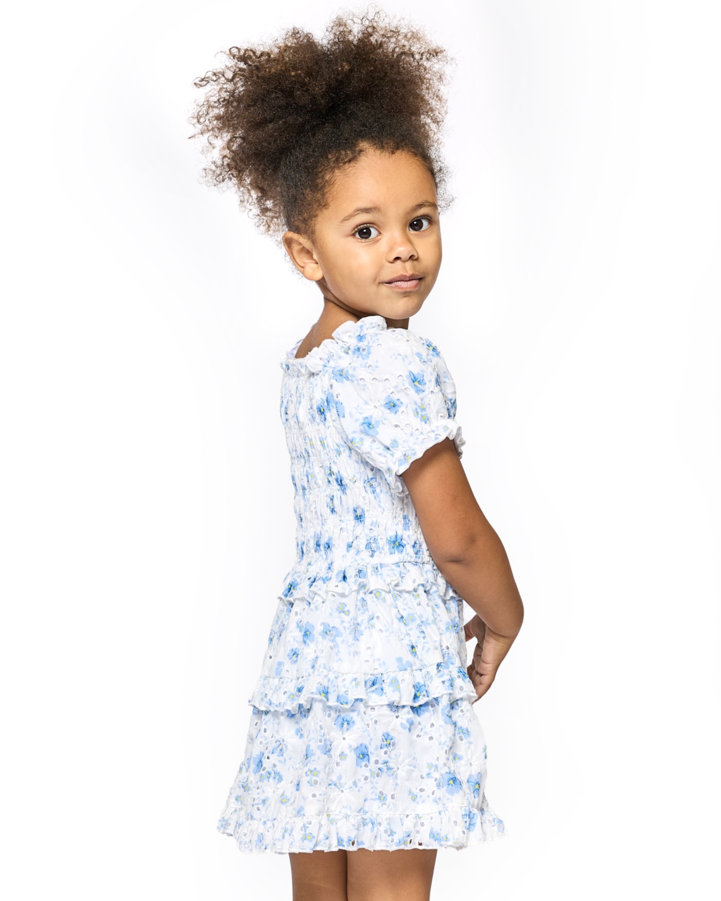 Little Girls Eyelet Floral Smocked Tiered Dress