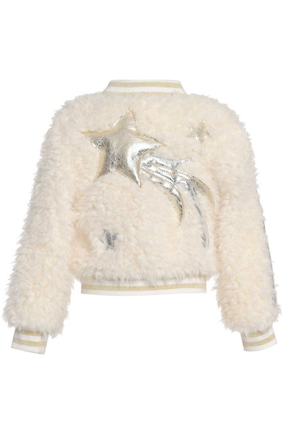 Baby Sara Little Girls Gold Leather and Sherpa Mixed Bomber Jacket
