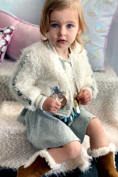 Baby Sara Little Girls Gold Leather and Sherpa Mixed Bomber Jacket