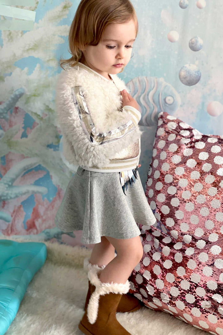 Baby Sara Little Girls Gold Leather and Sherpa Mixed Bomber Jacket