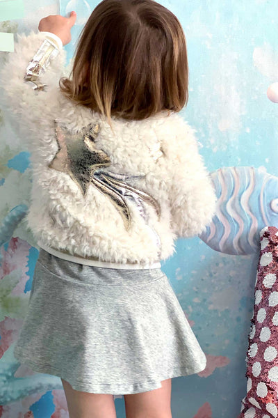 Baby Sara Little Girls Gold Leather and Sherpa Mixed Bomber Jacket