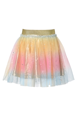 BABY SARA METALLIC GOLD OMBRÉ PASTEL RAINBOW MESH MINI SKIRT