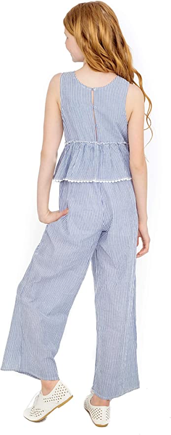 Little Girls Boho Striped Straight Leg Jumpsuit