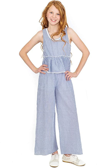 Little Girls Boho Striped Straight Leg Jumpsuit