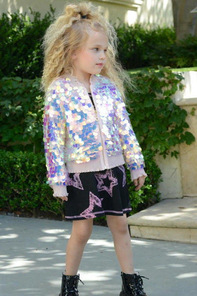 Girl’s Mermaid Scales Holographic Sequin Bomber Jacket