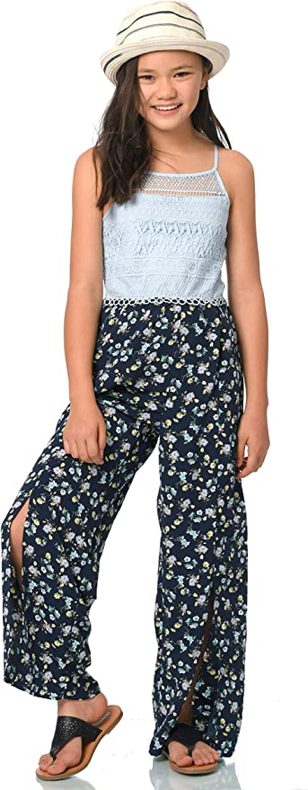 Little Girls Crochet Vintage Floral Split Leg Jumpsuit