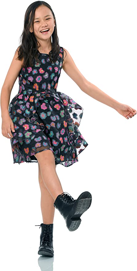 Little I Big Girls Color Block Floral Dress  Scoop Neckline  Sleeveless  Bold Color Block Floral Print  Tiered Ruffle For Volume  Lined Skirt  Exposed Back Zipper  Above Knee Length  Let her sparkle through the crowd in these dresses! School has started, so let these be her go-to-dresses at her school dance or best friend's birthday party!