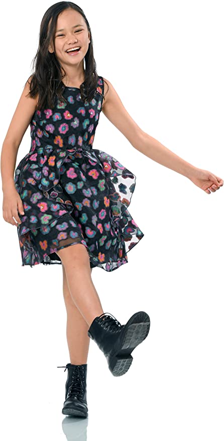 Little I Big Girls Color Block Floral Dress  Scoop Neckline  Sleeveless  Bold Color Block Floral Print  Tiered Ruffle For Volume  Lined Skirt  Exposed Back Zipper  Above Knee Length  Let her sparkle through the crowd in these dresses! School has started, so let these be her go-to-dresses at her school dance or best friend&