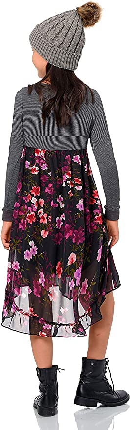 Big Girls Lace Bib Ruffled Floral Hi-Lo Dress
