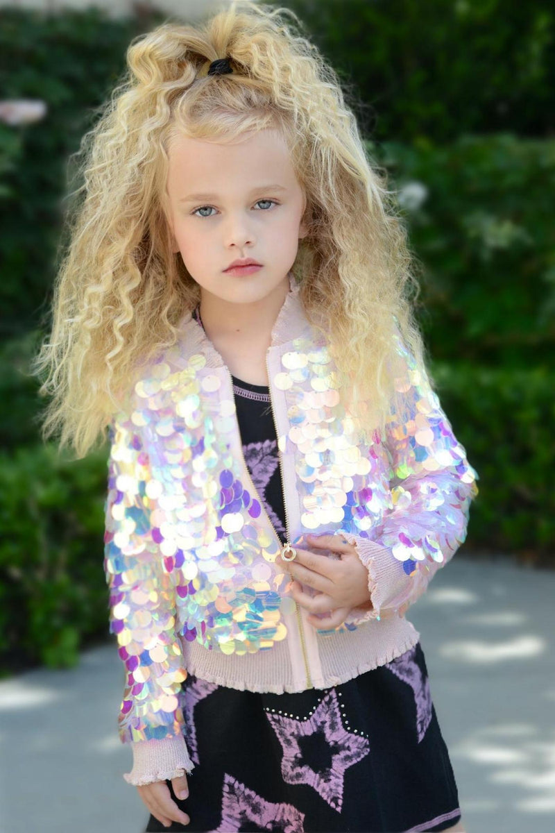 Girl’s Mermaid Scales Holographic Sequin Bomber Jacket
