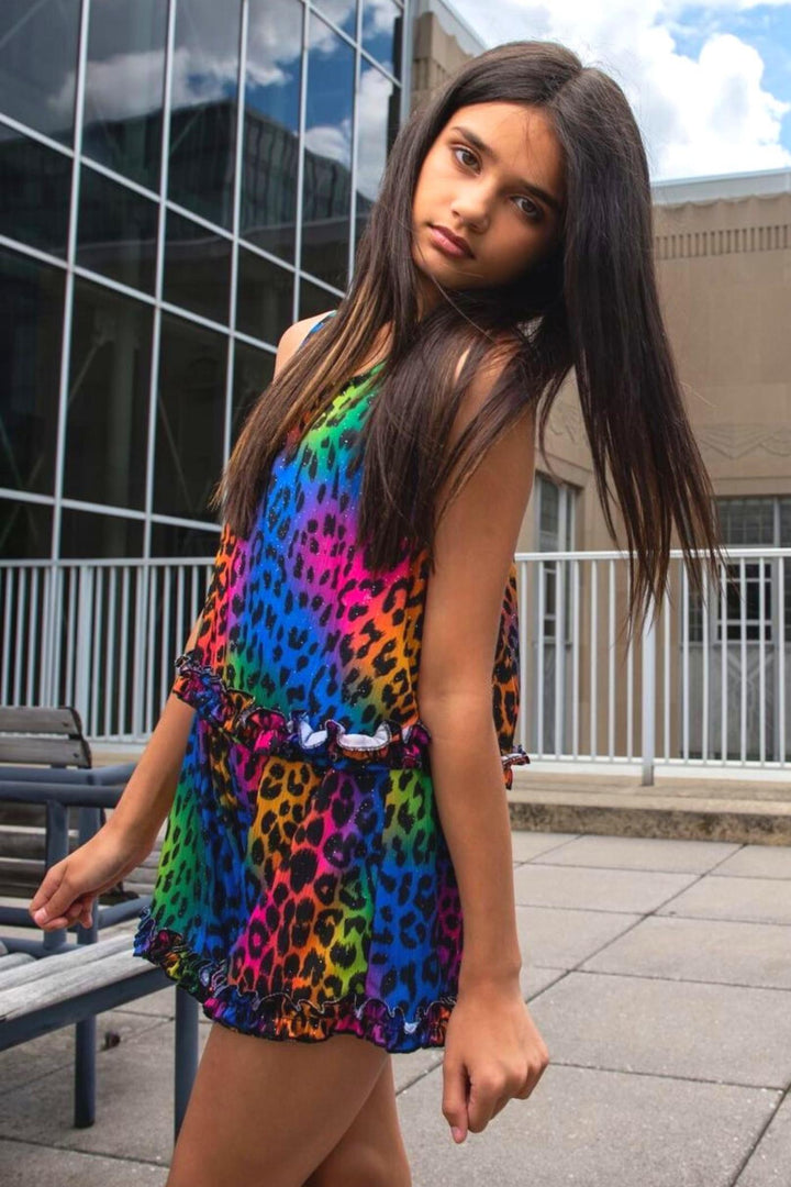 Girls Colorful Animal Print Sleeveless Chiffon Romper