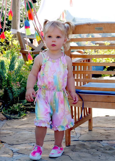 Little Girl’s Seashell Star Pastel Tie Dye Romper