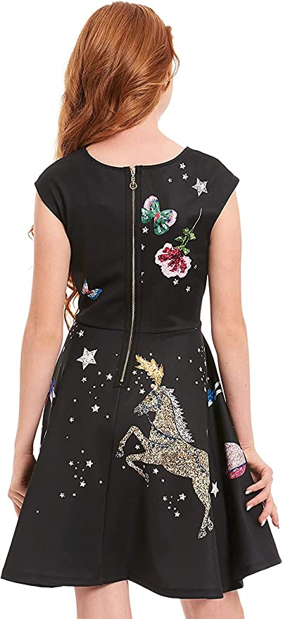 Little Girls Magical Celestial Rhinestone Skater Dress