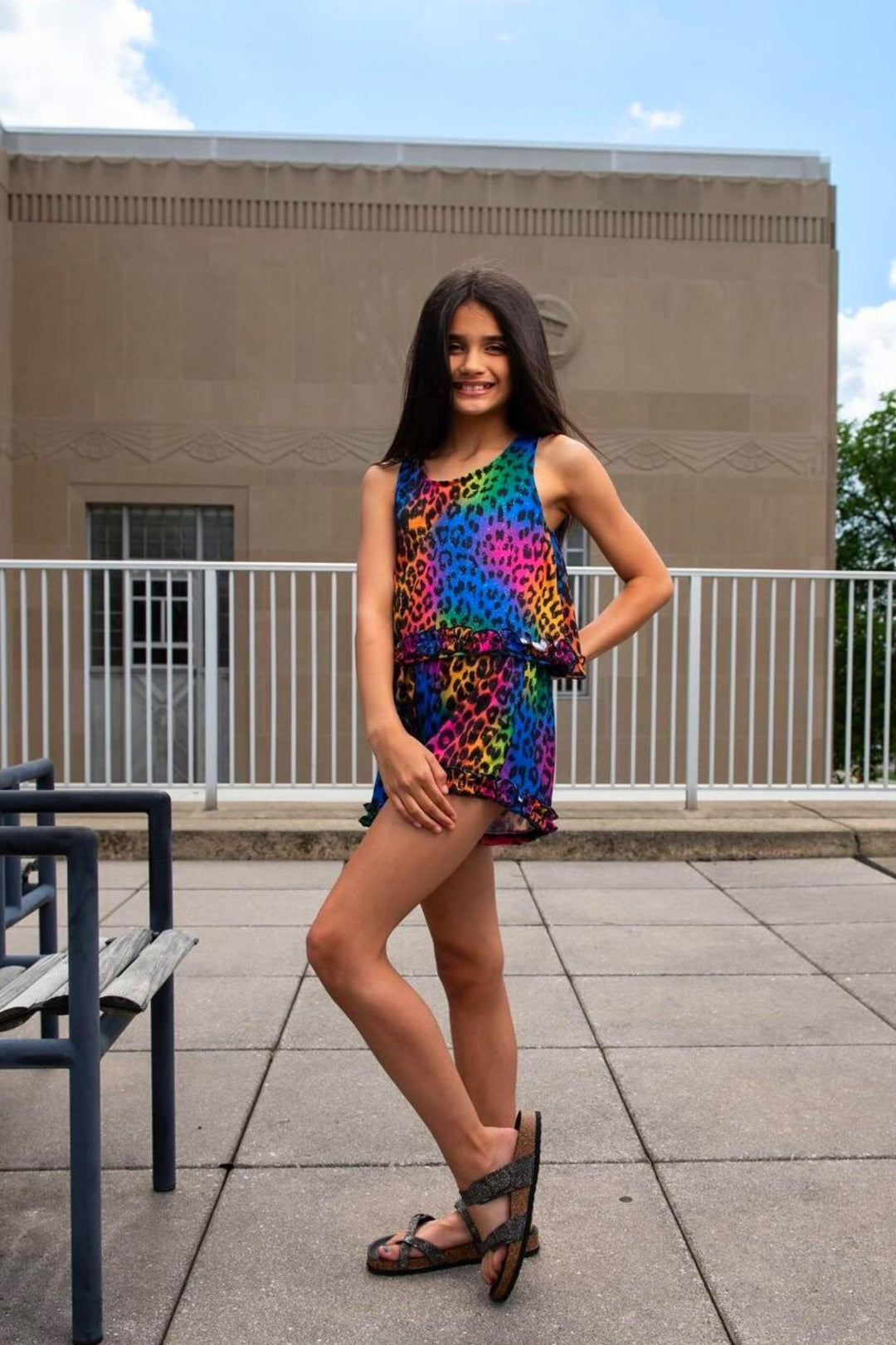 Girls Colorful Animal Print Sleeveless Chiffon Romper