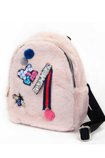 Girls Pink Faux Fur Mini Backpack