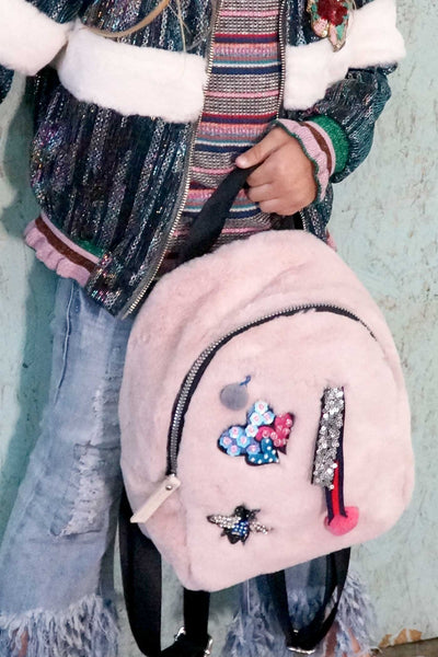 Girls Pink Faux Fur Mini Backpack